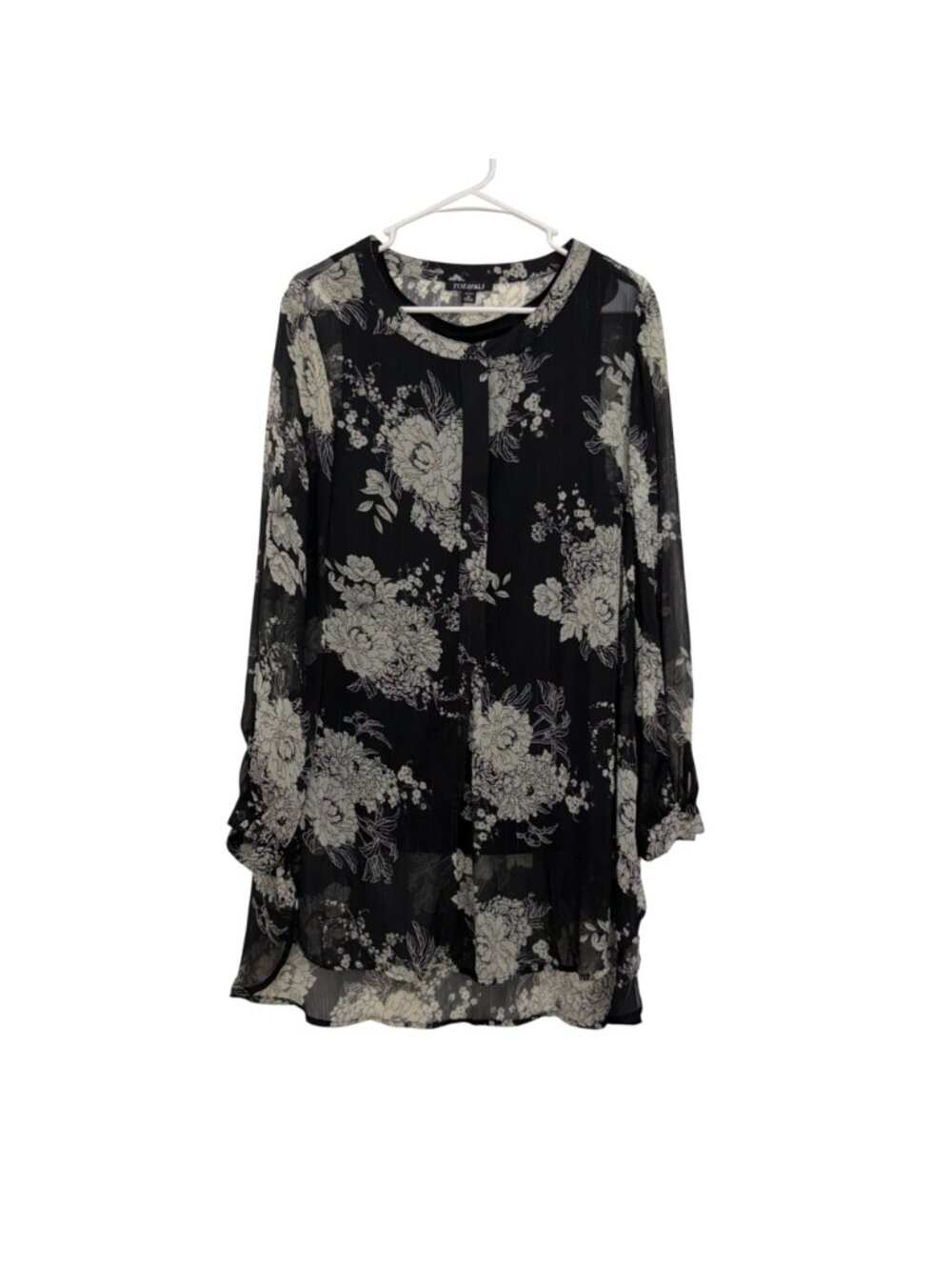 Roz & Ali Black Floral Metalic Sheer Tunic Blouse W/ Lined Tank Top Woman SZ 1X - Picture 10 of 13